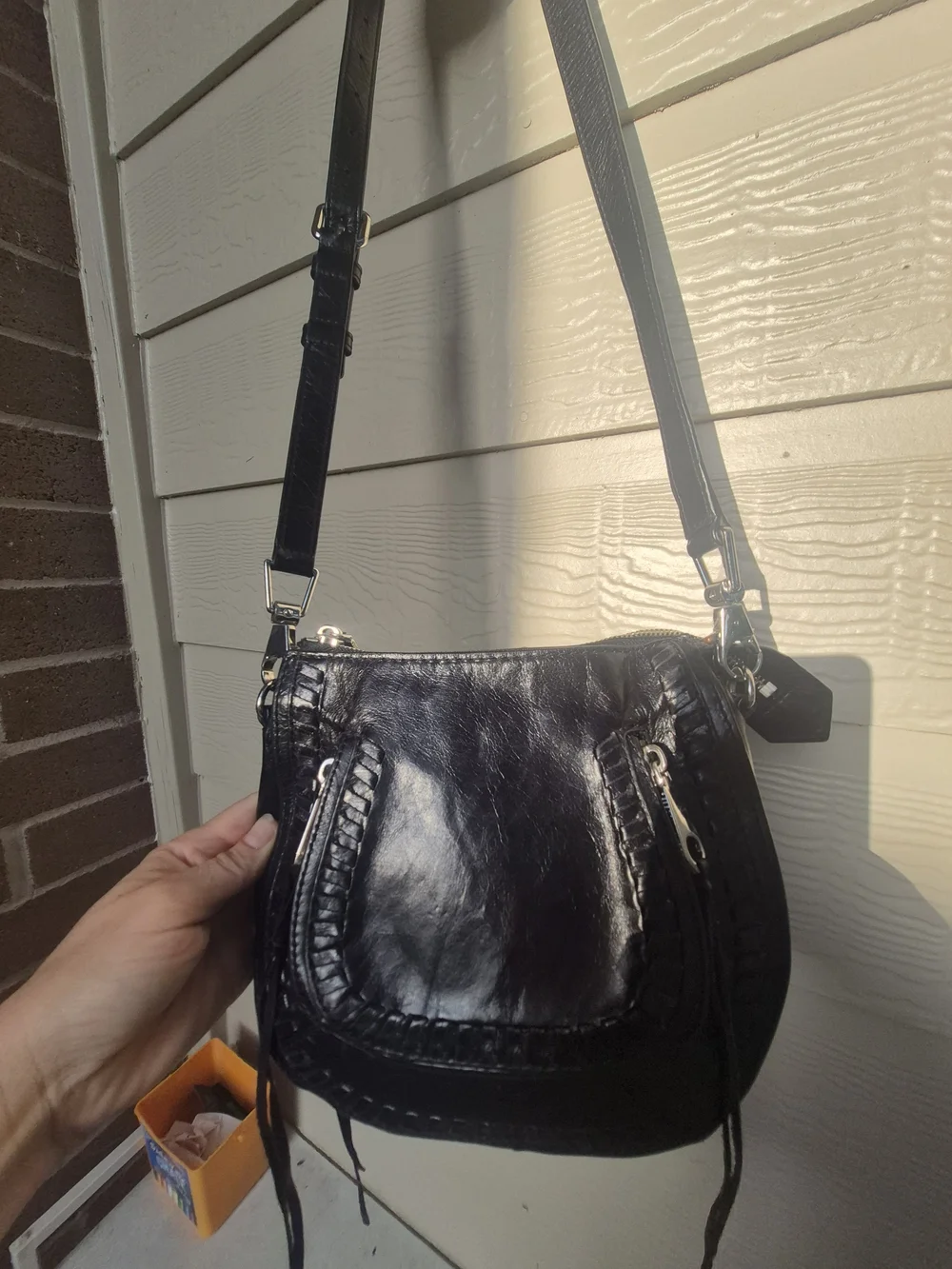 Rebecca Minkoff Black Leather Vanity Saddle Crossbody Bag
